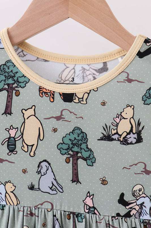 Green character bamboo dress