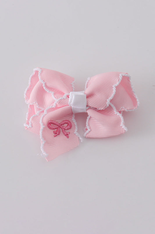 Pink embroidery hair bow