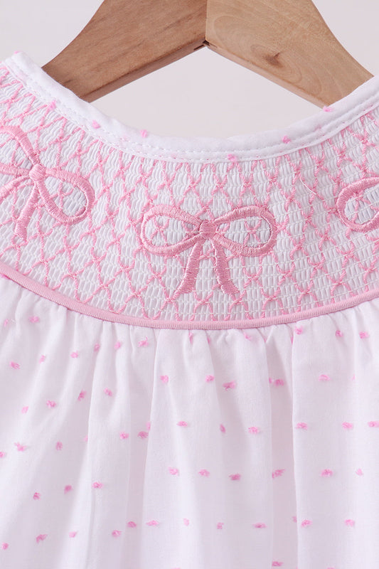 Pink Bow Smocked Swiss Dot Shorts Set