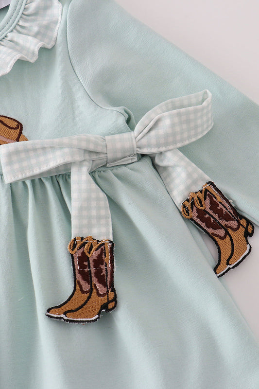 Blue boots embroidery ruffle bloomer set