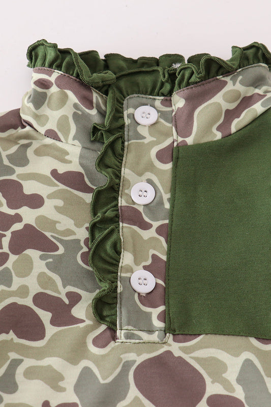 Camouflage print ruffle pants set