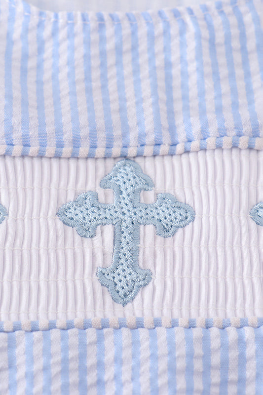 Blue cross embroider smocked set