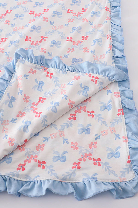 Blue bow lattice print blanket