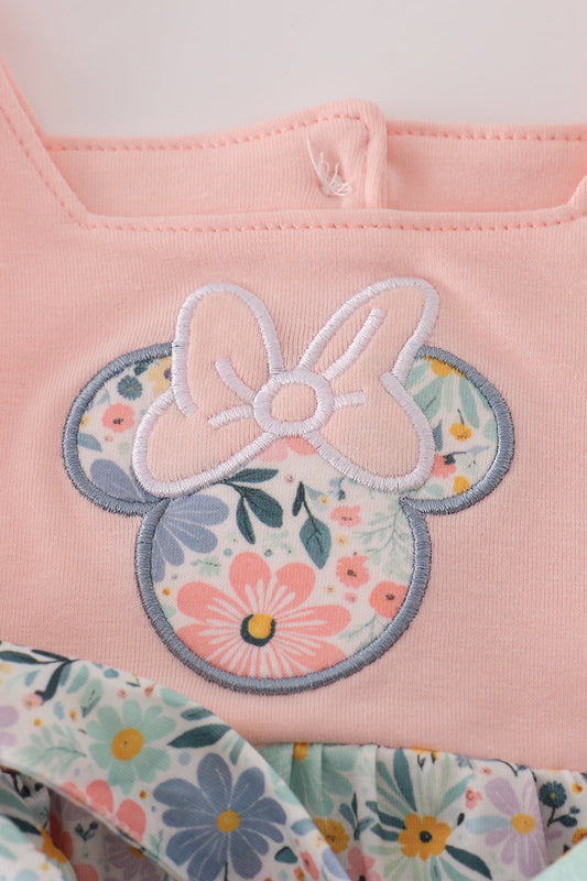 Pink floral character applique bubble