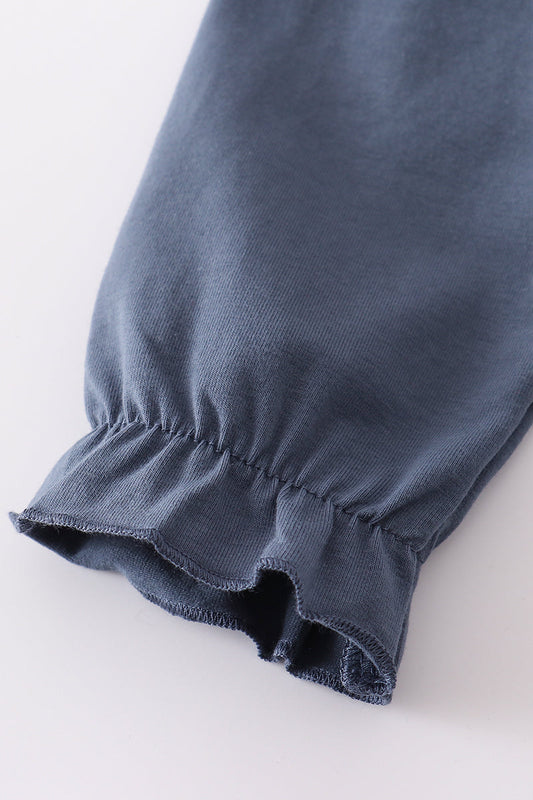 Navy hunting embroidery ruffle pants set