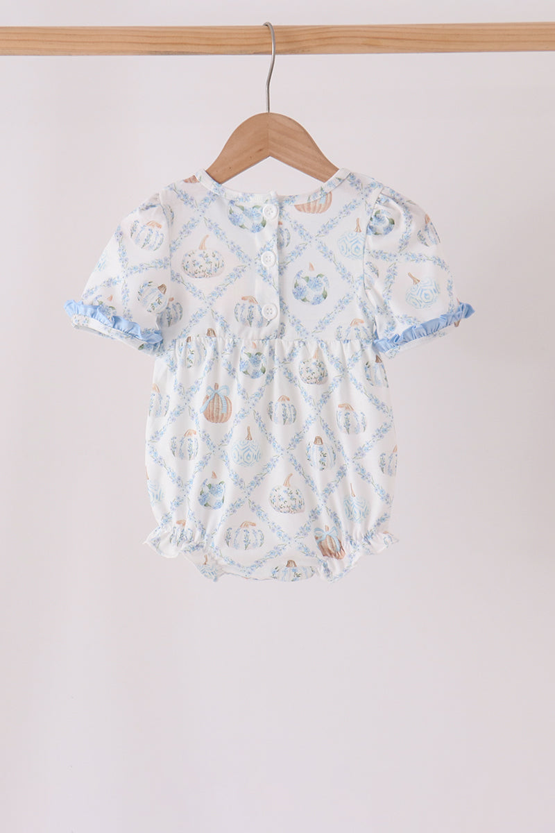 Blue pumpkin embroidery ruffle bubble