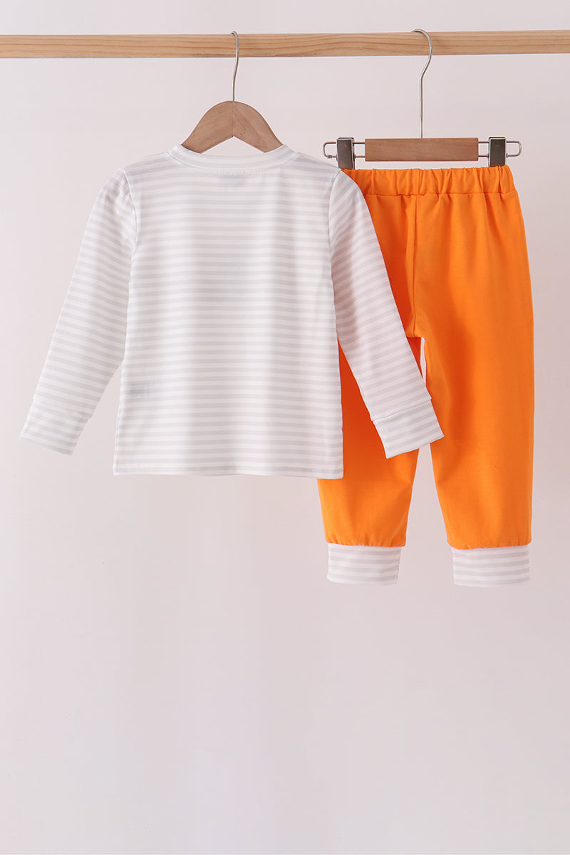 Gray stripe construction vehicle embroidery jogger set