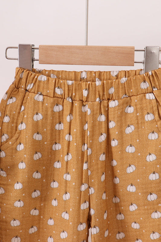 Premium pumpkin print muslin pants set