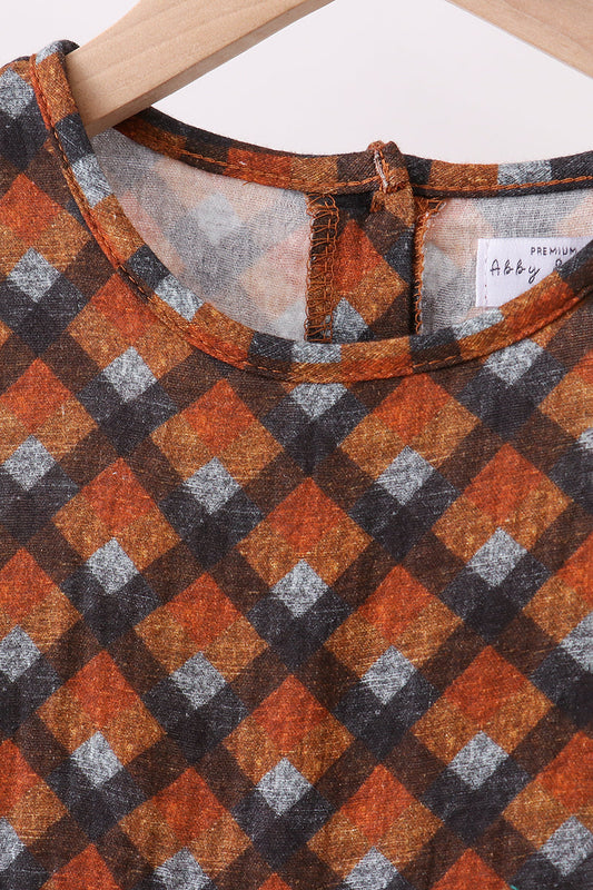 Premium brown plaid muslin dress