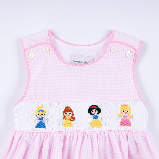 Pink princess hand smocked plaid bloomer set