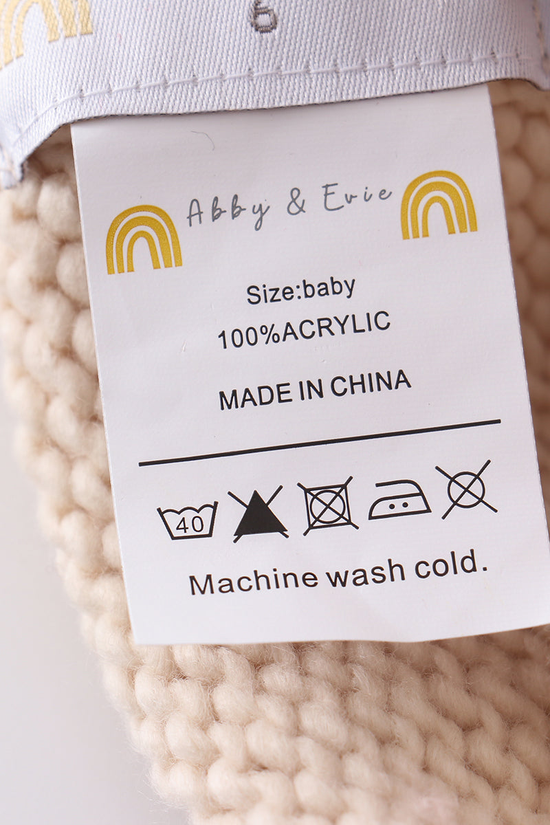 Rainbow hand embroidered pom pom beanie hat