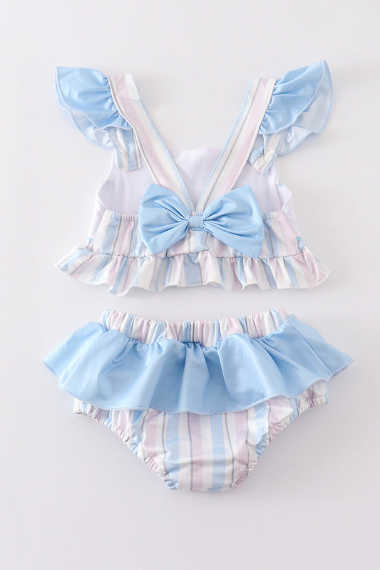 Crab french knot stripe 2pc girl swimsuit