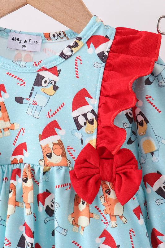 Blue christmas character print bloomer set