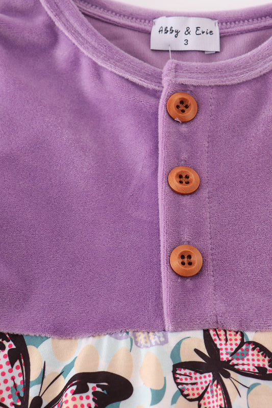 Purple butterfly print velvet dress