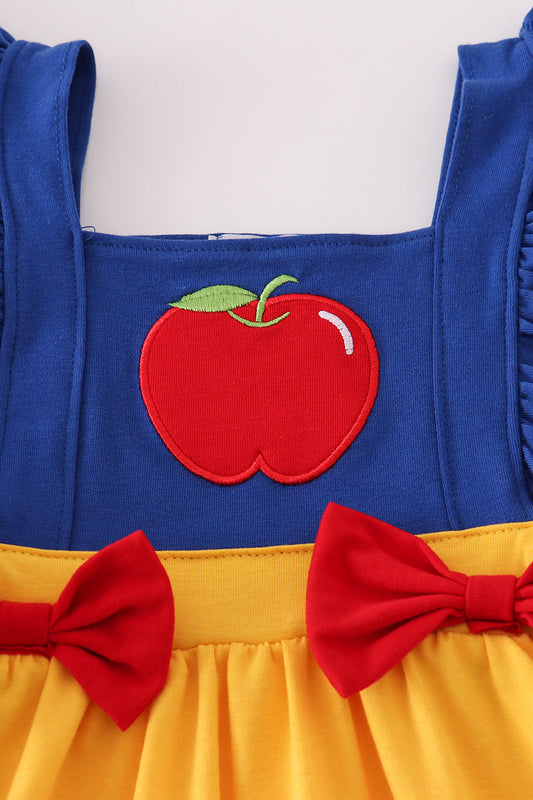Apple embroidery bow ruffle dress