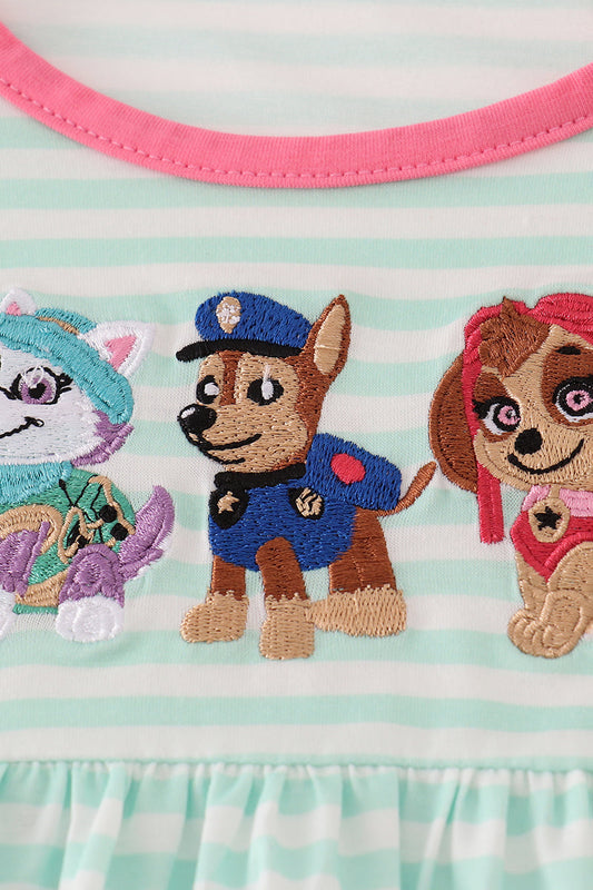 Pink character applique stripe shorts set