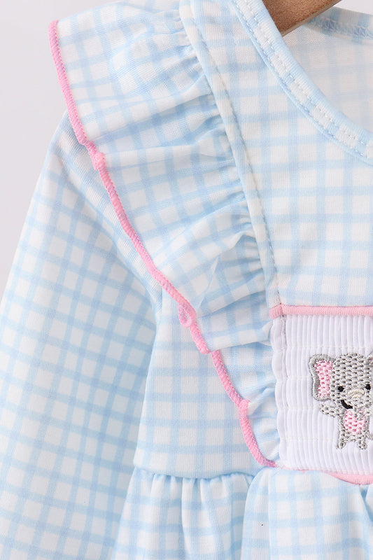 Blue animal smocked ruffle bloomer set