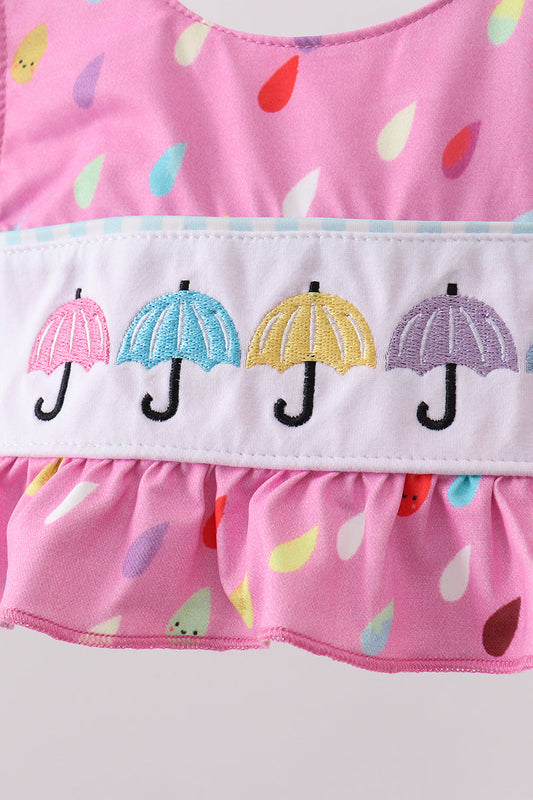 Hot Pink Umbrella Embroidered UPF Swim Set