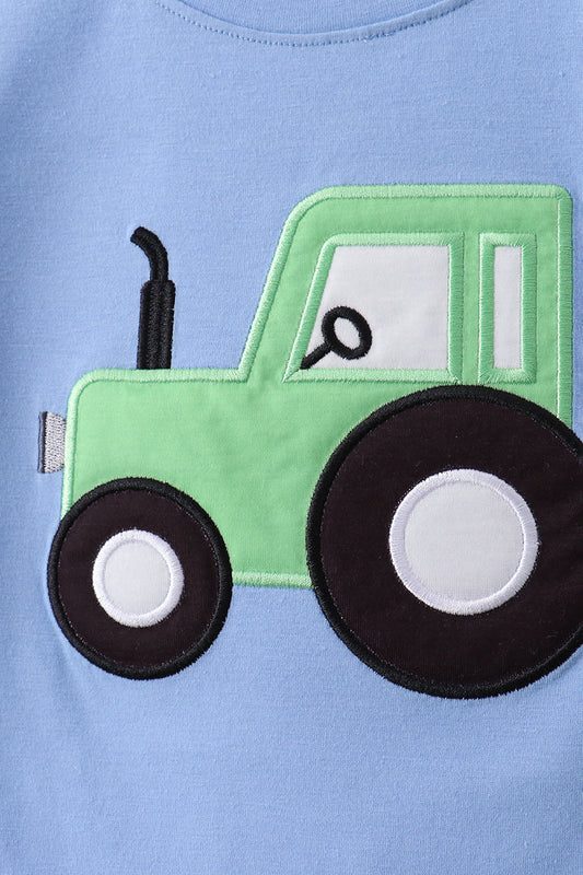 Blue Tractor Applique Seersucker Set