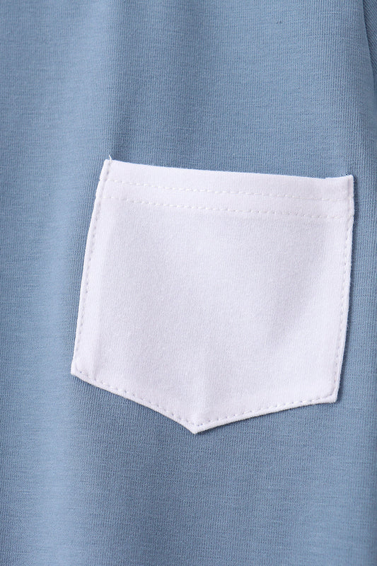Blue Pocket Grid Shorts Set