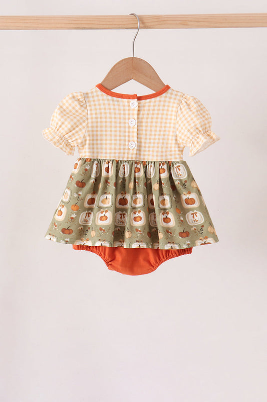 Vintage pumpkin smocked ruffle bubble