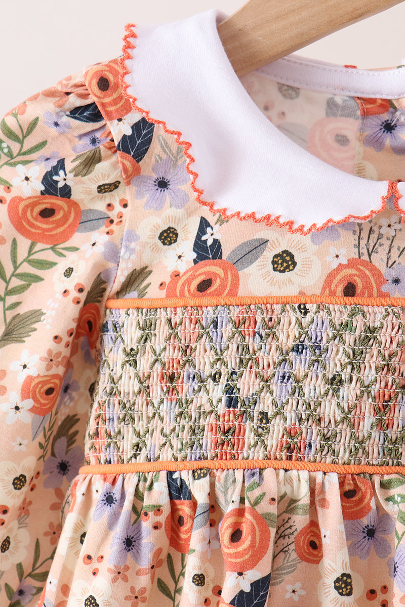 Coral floral smocked bloomer set