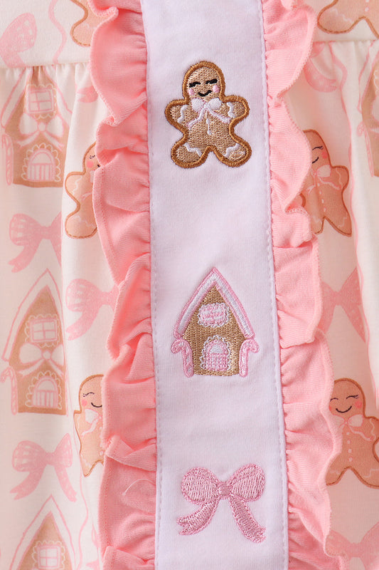 Pink gingerbread embroidery ruffle bubble