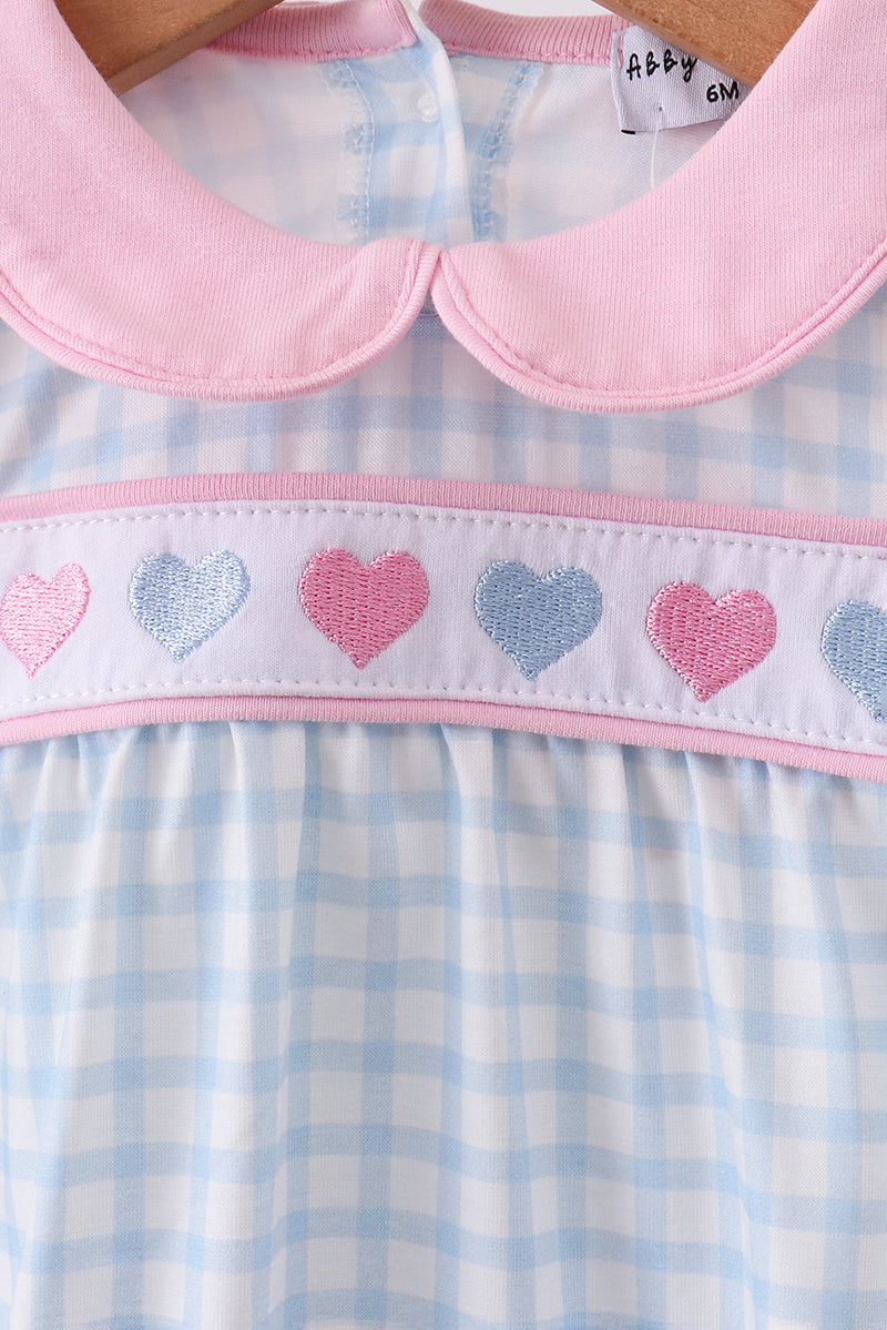 Blue heart embroidery gingham bubble