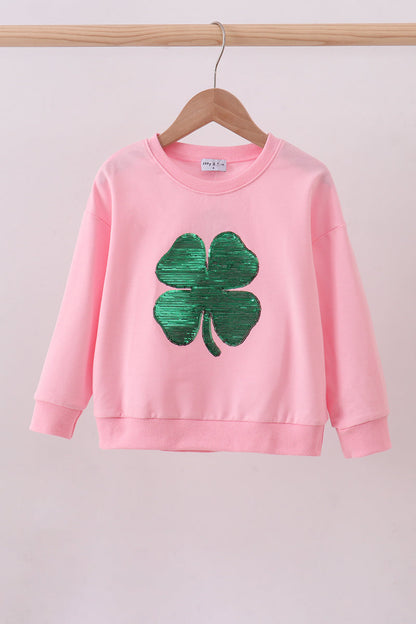 Pink clover glitter mom&me top