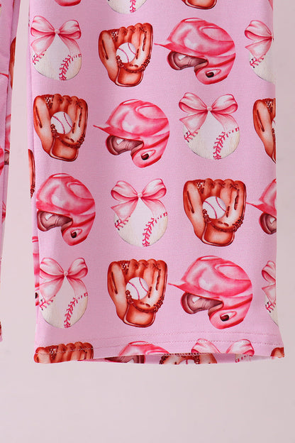 Pink bow baseball bamboo jumpsuit