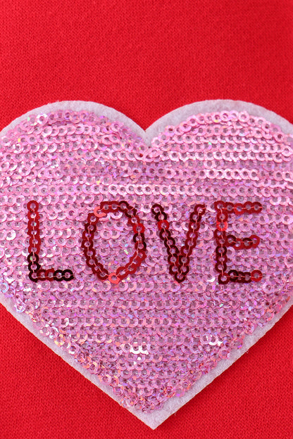 Red heart love smile sequin fleece mom&me sweatshrit