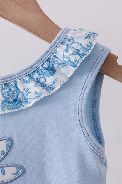 Blue bunny applique ruffle bubble