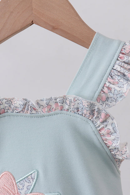 Blue floral bunny applique ruffle bubble