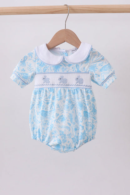 Blue bunny smocked peter pan collar bubble