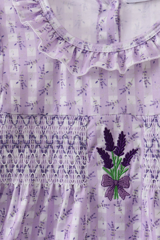 Lavender floral smocked ruffle dress