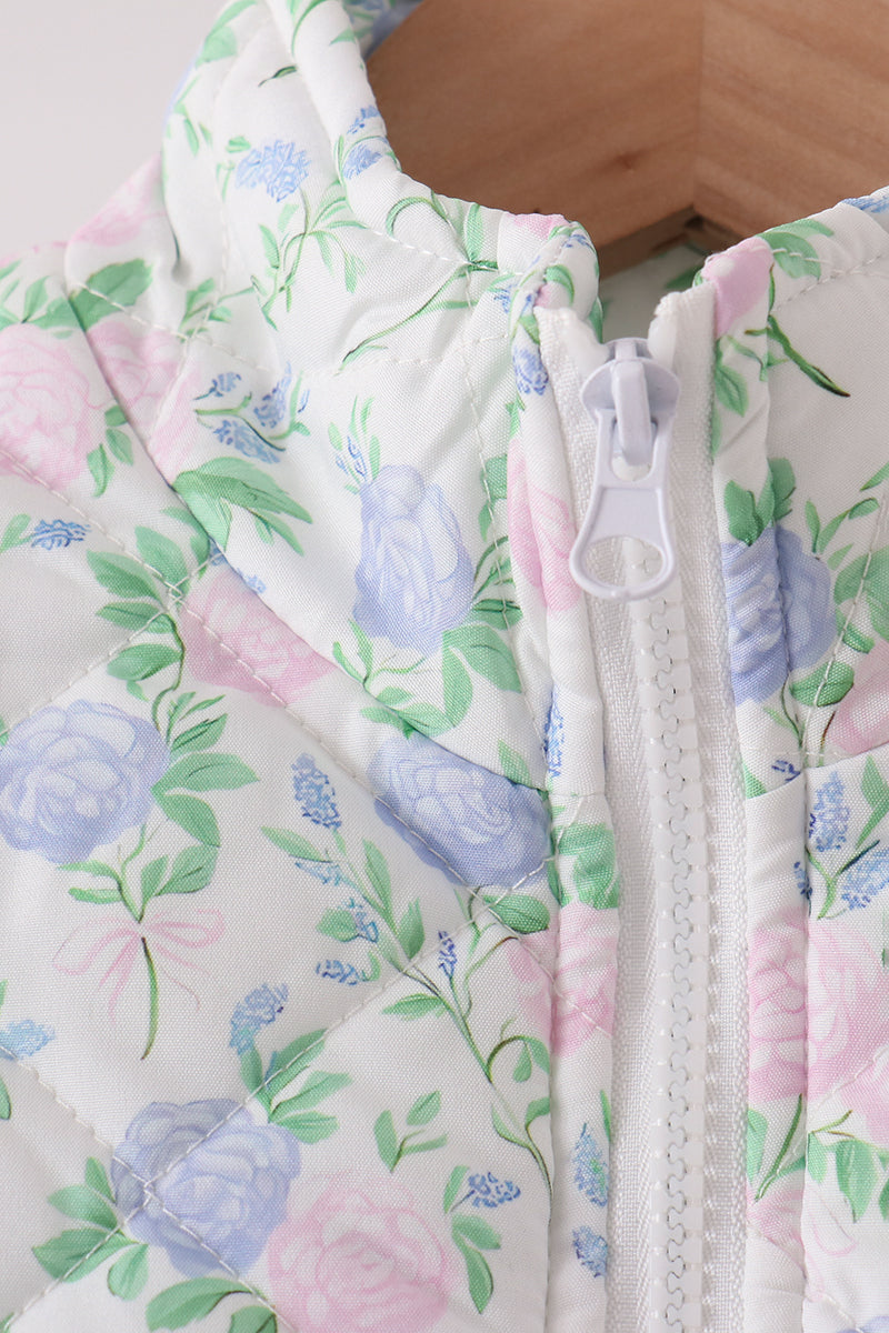 Pink floral ruffle vest