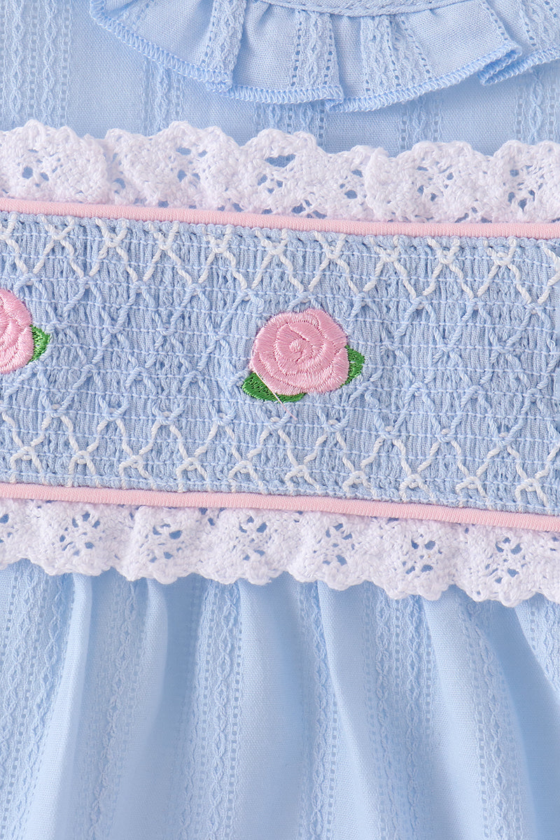 Blue Floral Smocked Lace Bubble