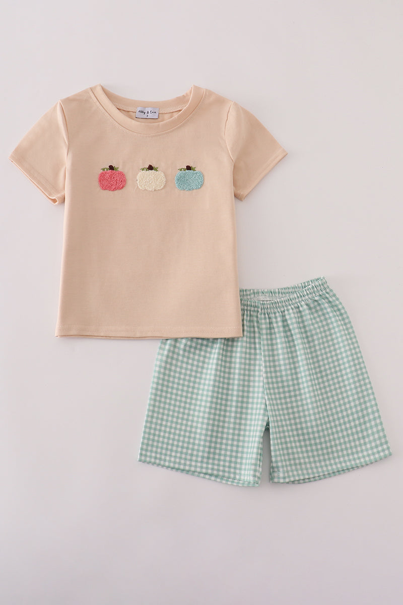Beige french knot shorts set