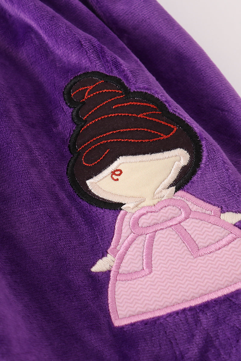 Purple Halloween witch applique velvet pants set