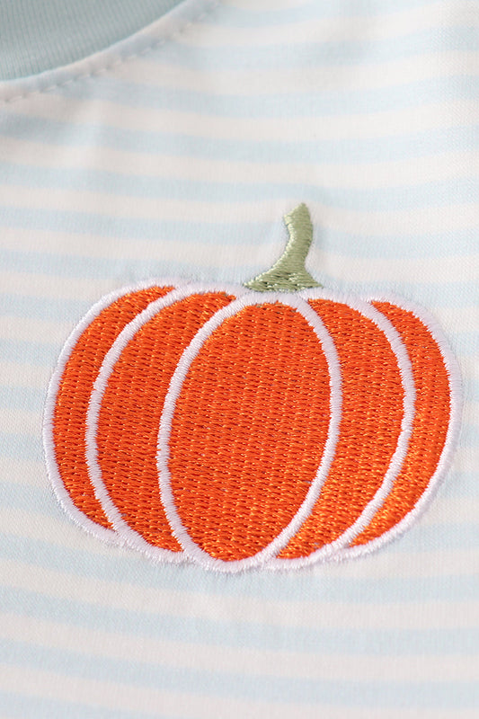 Blue pumpkin embroidery stripe top