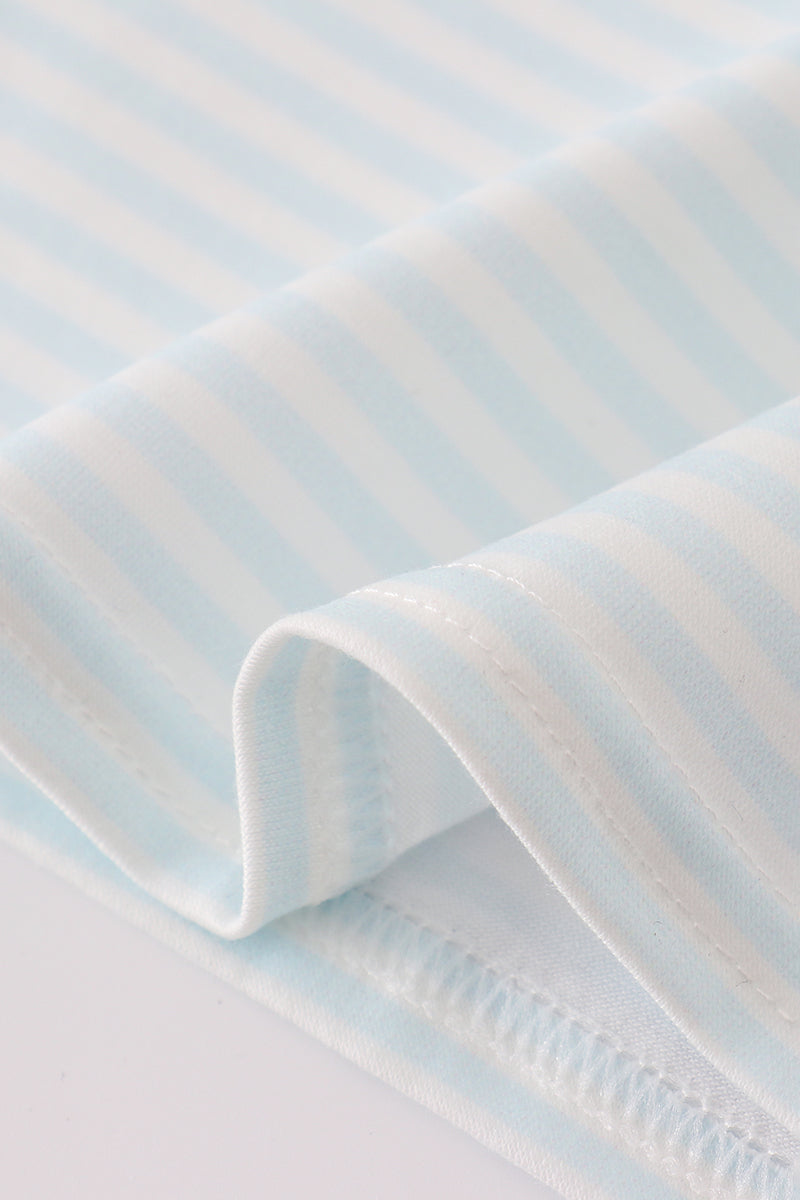 Blue pumpkin embroidery stripe top