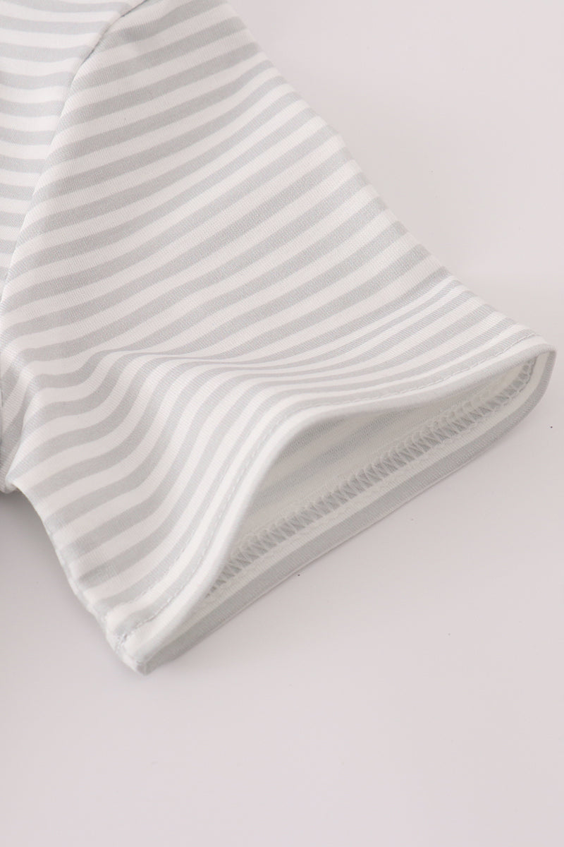 Grey puppy embroidery stripe top