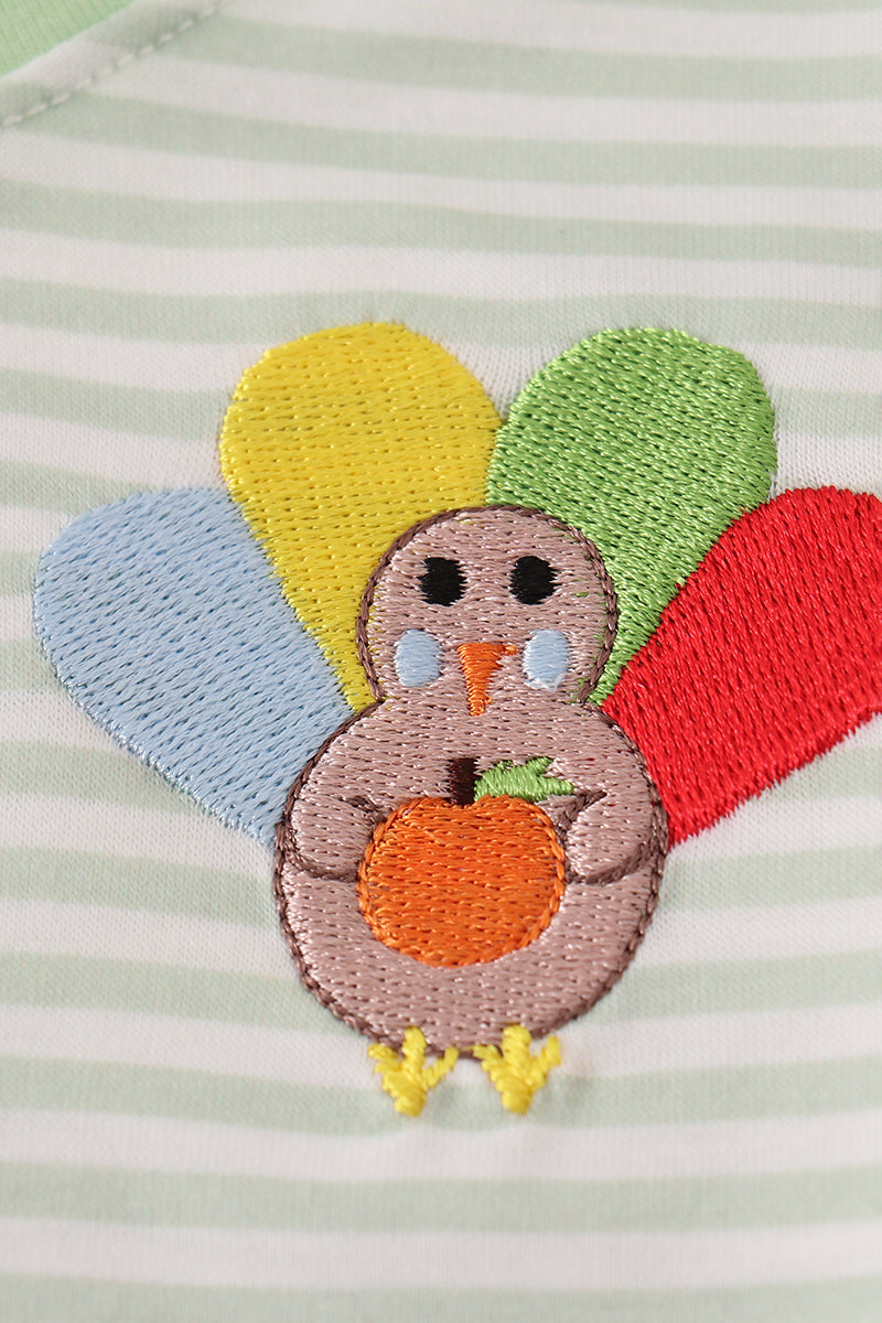 Green turkey embroidery stripe top