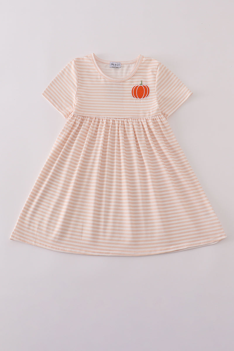 Pumpkin embroidery stripe dress