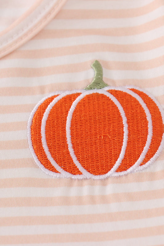 Pumpkin embroidery stripe dress