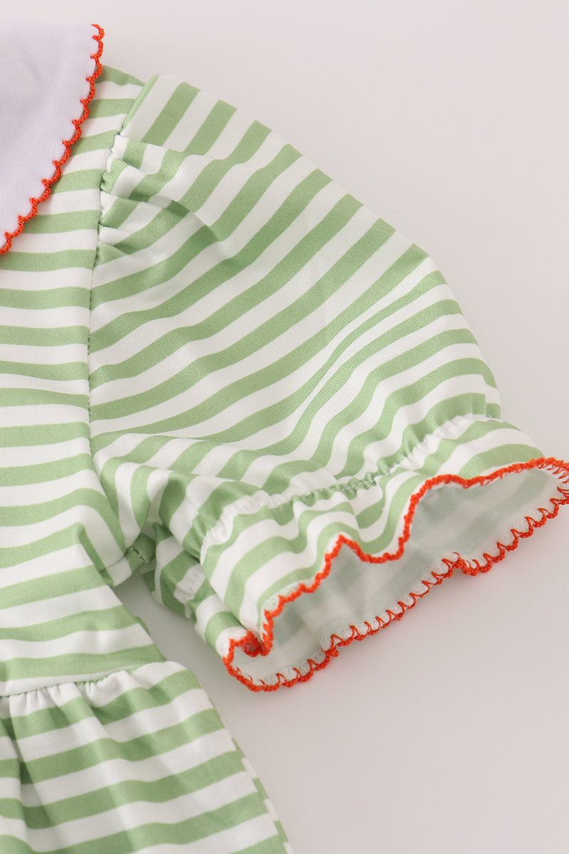 Green stripe embroidery dress