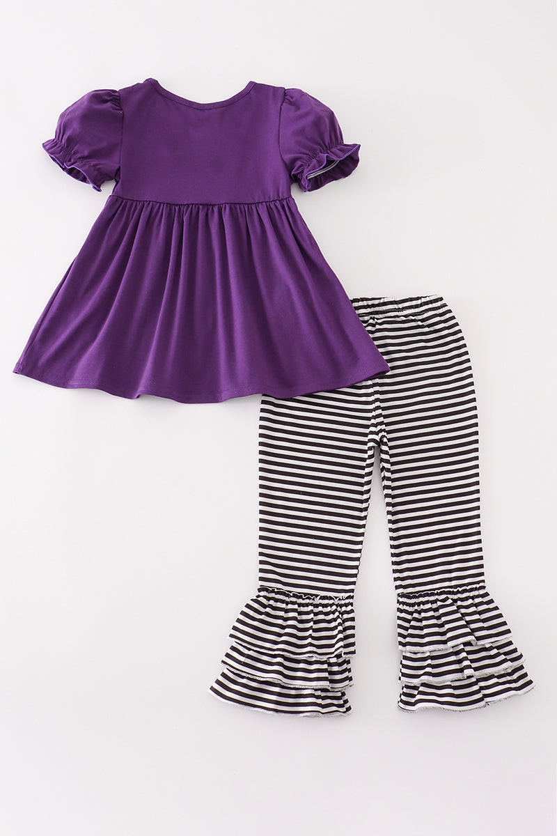 Purple halloween witch applique pants set