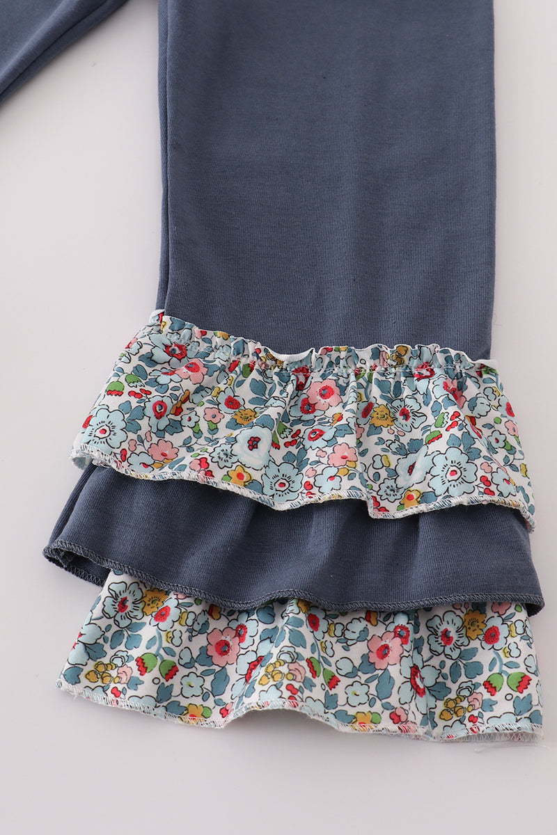 Blue meadow charm lace ruffle pants set
