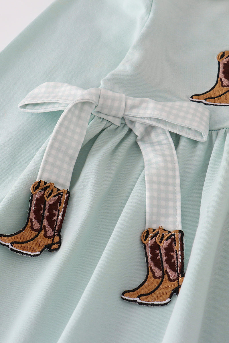 Blue boots embroidery ruffle pants set