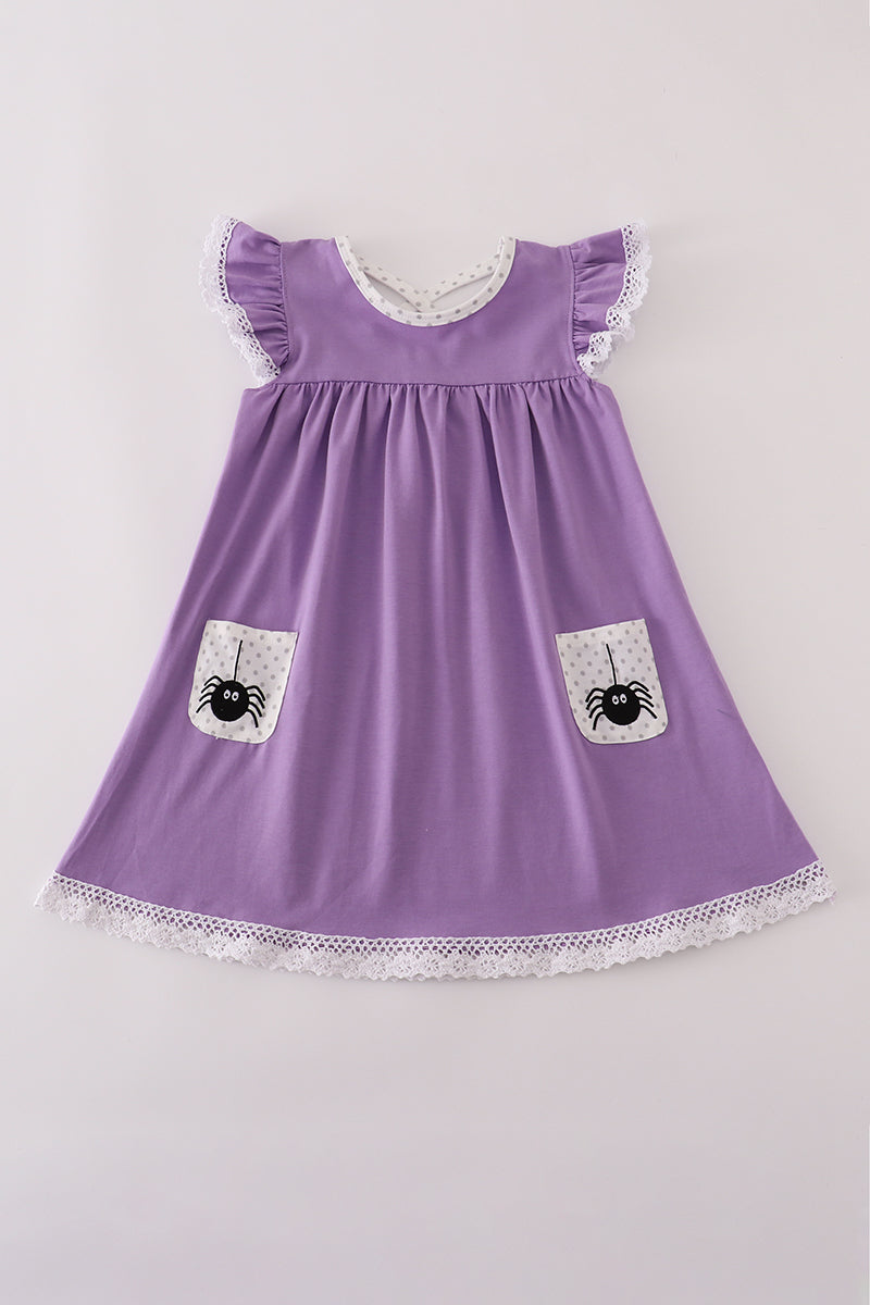 Purple spider embroidery ruffle dress